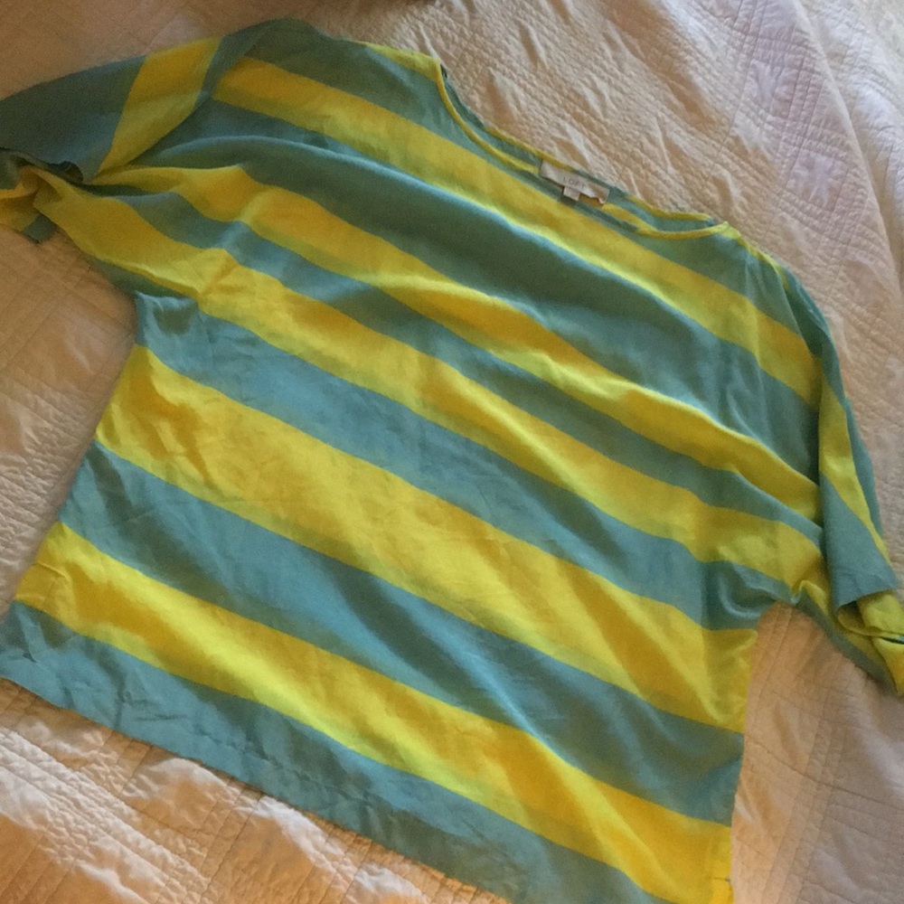 Blue and yellow dolman sleeveless top